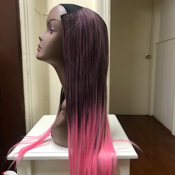 26” human hair blend pink ombré U part extension - Picture 6 of 8